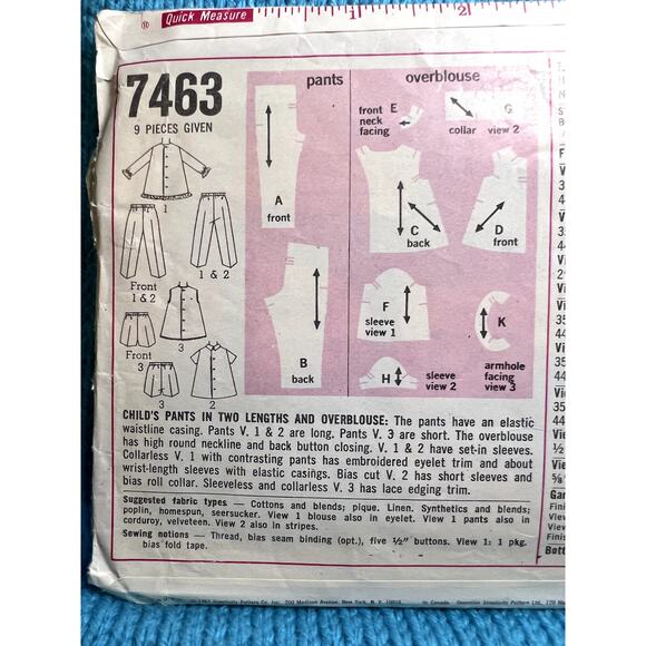 Simplicity 7463 Sewing pattern Girls dress pants shorts 1960s size 4 - Picture 4 of 5